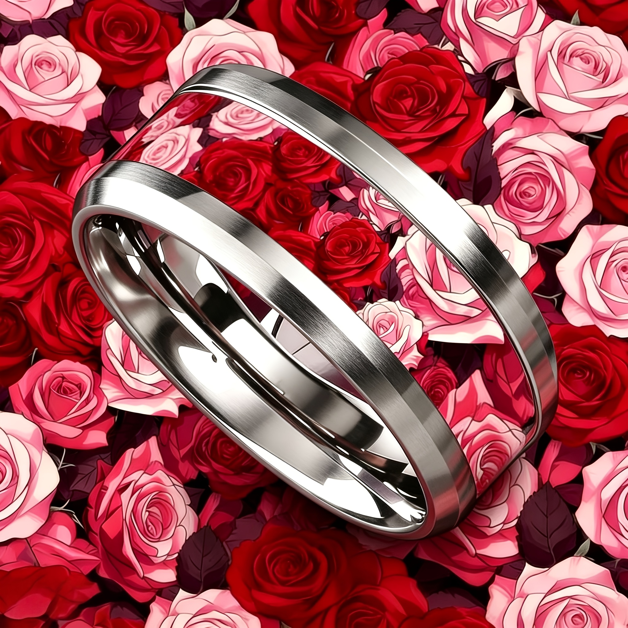 Romantic Two-Tone Rose Heart Ring, Light Luxury Design